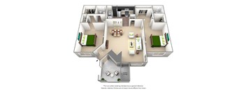 2 bedroom floor plan at The Willows on Rosemeade, Dallas, Texas