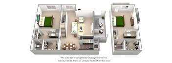 B2 2 bedroom tonwhome floor plan at The Willows on Rosemeade, Dallas