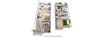 B2 2 bedroom 2.5 bath floor plan at The Willows on Rosemeade, TX 75287