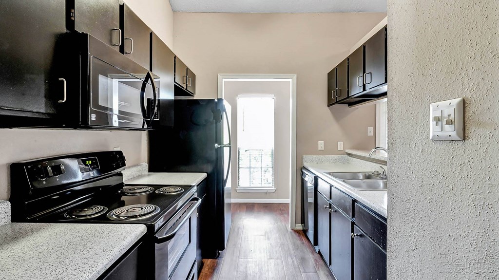 Black Kitchen Appliances at The Willows on Rosemeade, Dallas, Texas