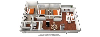 3bedroom 2 bath floor plan  at University Village Apartments, Colorado Springs
