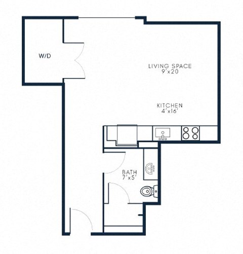 S2 Studio Floor Plan Layout at Riverwalk Apartments, Massachusetts