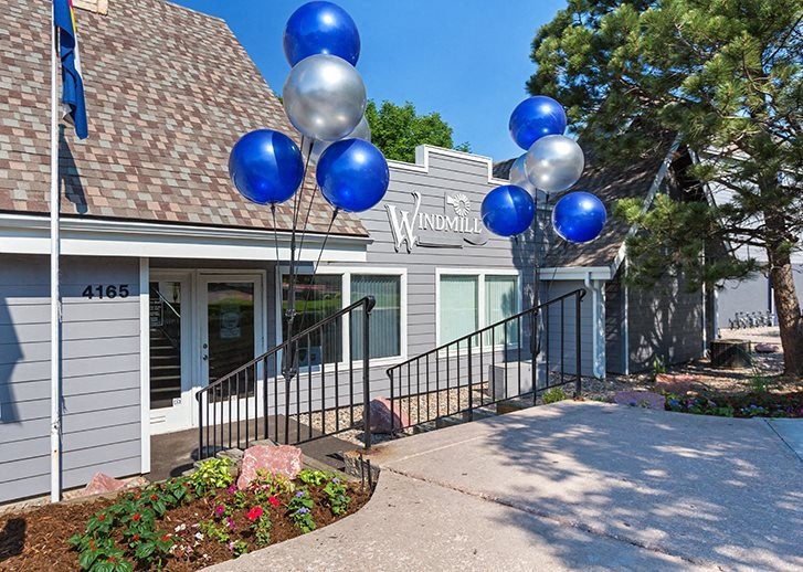 Clubhouse Exterior at Windmill Apartments, Colorado Springs, Colorado