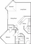A6 - 1 Bedroom 1 Bath Floorplan Image 799 Sq. Ft.