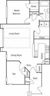 A7 - 1 Bedroom 1 Bath Floorplan Image 839 Sq. Ft.