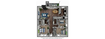 Three Bed Two Bath Floor Plan at 2900 Lux Apartment Homes, Nevada, 89102