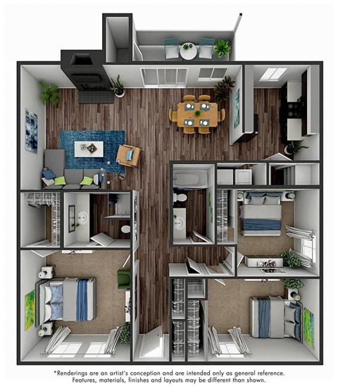 Three Bed Two Bath Floor Plan at 2900 Lux Apartment Homes, Nevada, 89102