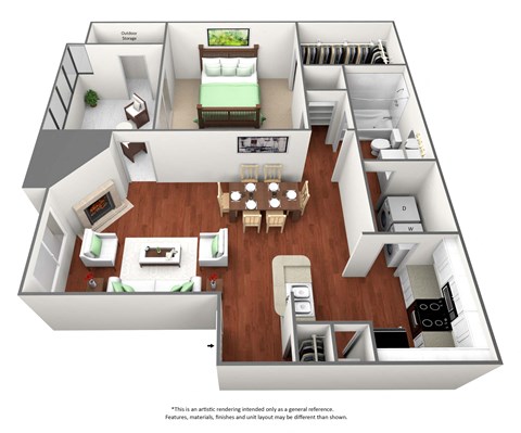 1 bedroom 1 bathroom floor plan B at The Glen at Highpoint, Dallas