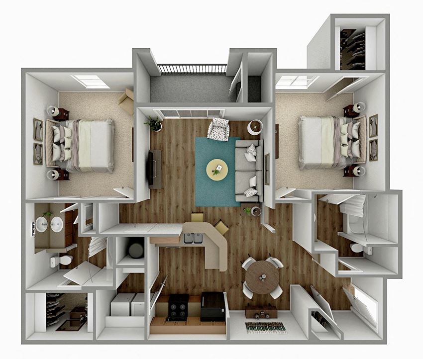 B1 - 2 Bedroom 2 Bath Floorplan Image B1 - 2 Bedroom 2 Bath Floorplan Image