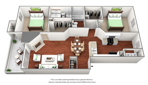 2 bedroom 2 Bath floor plan B3 at The Glen at Highpoint, Dallas, TX
