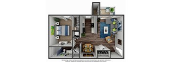 1 Bed 1 Bath Floor Plan at 2900 Lux Apartment Homes, Las Vegas, NV