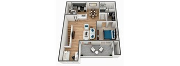 1 bedroom 1 bath floor plan A at The Parkway at Hunters Creek, Orlando, Florida