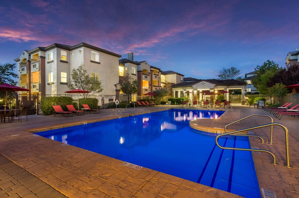 Twilight Photo of the Resort Style Pool at Broadstone Towne Center, Albuquerque, New Mexico