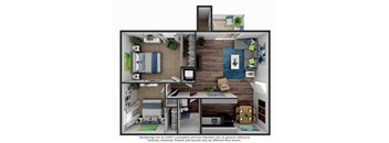2 Bedroom 1 Bath Floor Plan at 2900 Lux Apartment Homes, Las Vegas