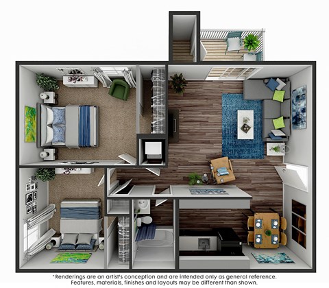 2 Bedroom 1 Bath Floor Plan at 2900 Lux Apartment Homes, Las Vegas
