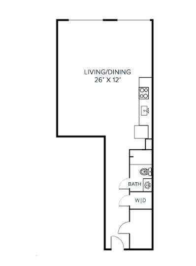 S5 Studio Floor Plan Layout at Riverwalk Apartments, Lawrence, Massachusetts 01843