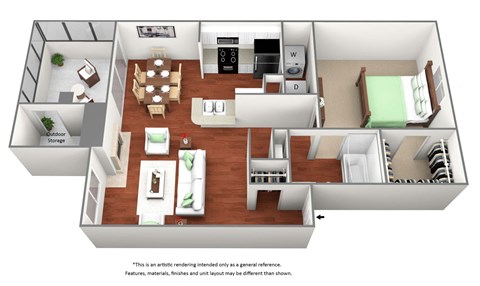1 bedroom 1 bathroom floor plan C at The Glen at Highpoint, Texas