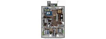 2 Bed 2 Bath Floor Plan at 2900 Lux Apartment Homes, Las Vegas, NV, 89102
