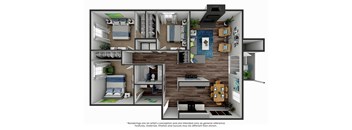 3 Bed 2 Bath Floor Plan at 2900 Lux Apartment Homes, Las Vegas, Nevada