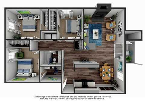 3 Bed 2 Bath Floor Plan at 2900 Lux Apartment Homes, Las Vegas, Nevada