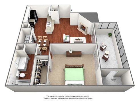 1 bedroom 1 bathroom floor plan at The Glen at Highpoint, Dallas, 75243