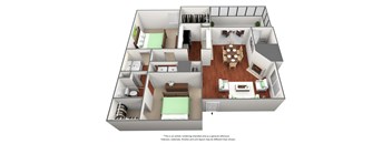 2 bedroom 1 bathroom floor plan at The Glen at Highpoint, Texas, 75243