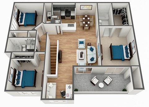 3 bedroom 2 bath floor plan at The Parkway at Hunters Creek, Orlando, FL, 32837