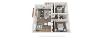 A floor plan of a house with a kitchen, living room, bedrooms and bathrooms.