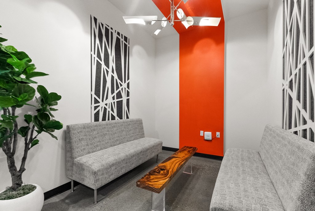 a living room with a couch and a coffee table