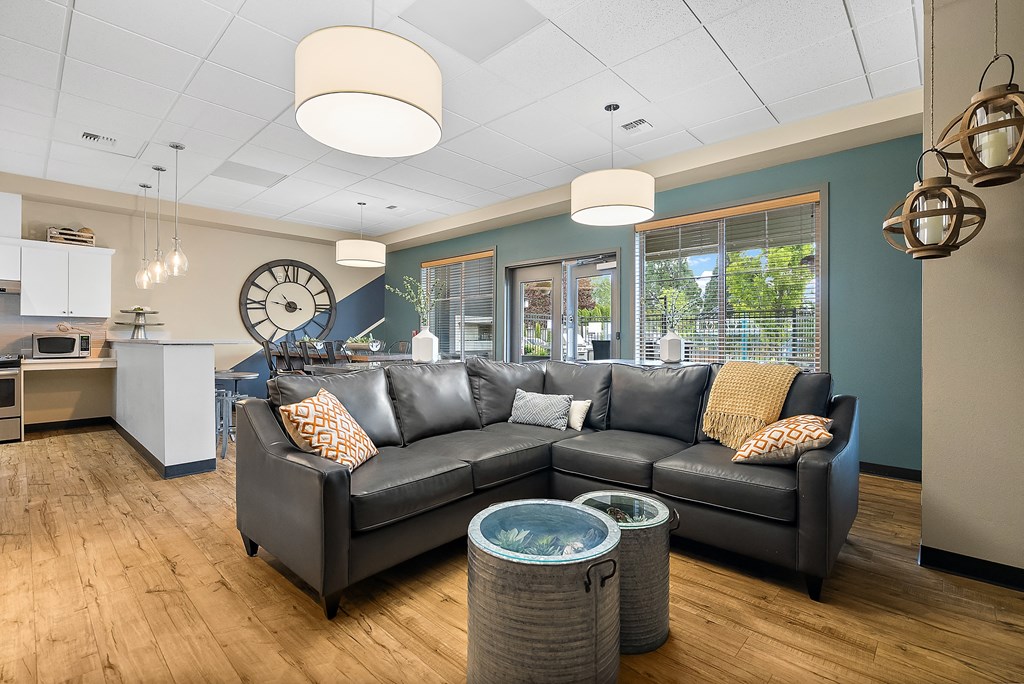 a living room with a couch and a table