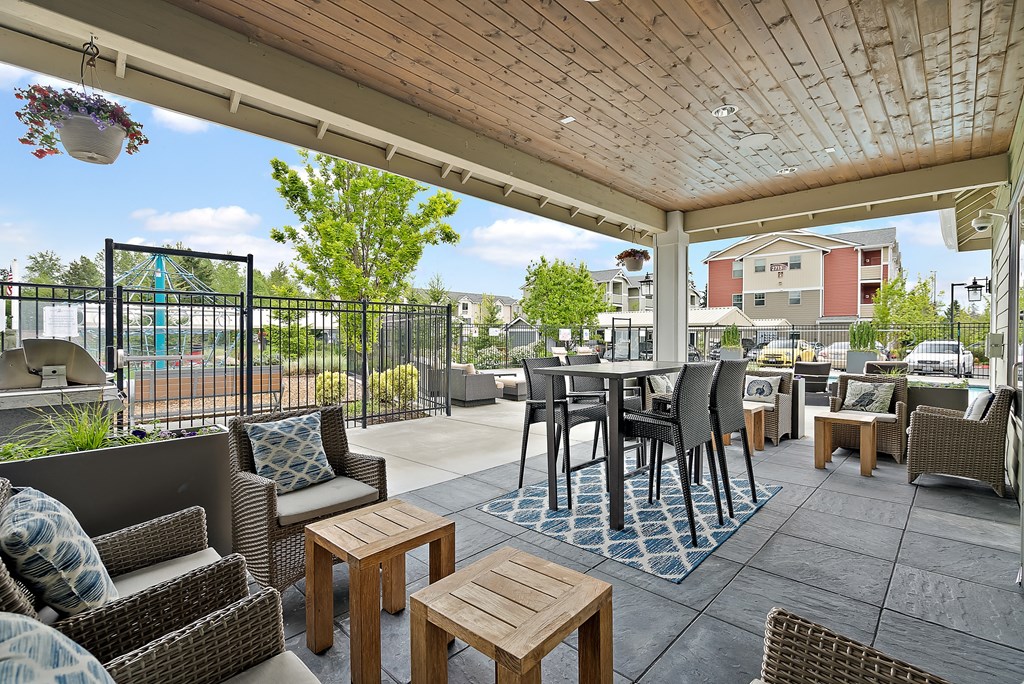 the reserve at city center spacious patio with tables and chairs