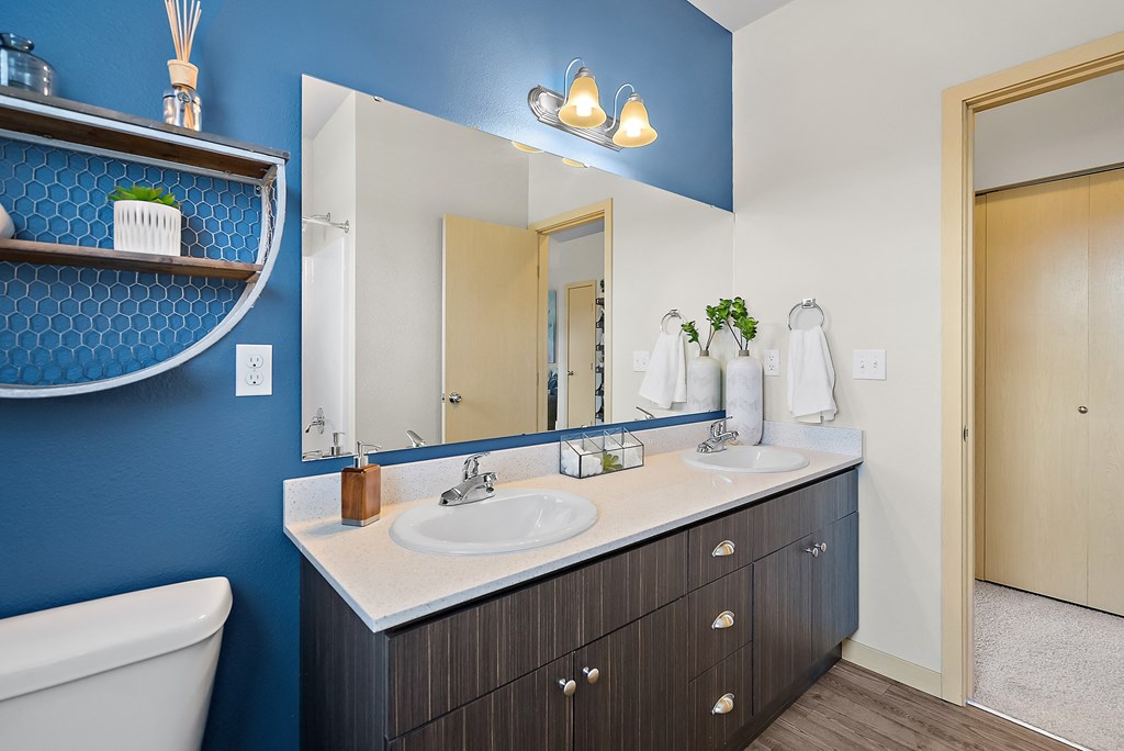 a bathroom with a sink and a mirror and a toilet