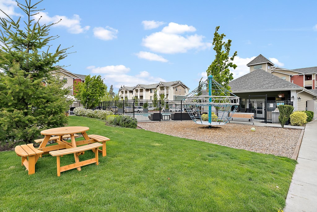the preserve at ballantyne commons park with picnic tables and a playground