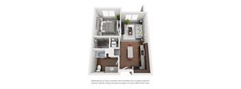 a stylized floor plan with a bedroom and a living room