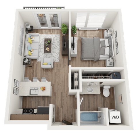 1 Bed 1 Bath Floor Plan at The Henry, Tacoma, WA