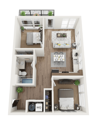 2 Bed 1 Bath Floor Plan at The Henry, Tacoma Washington
