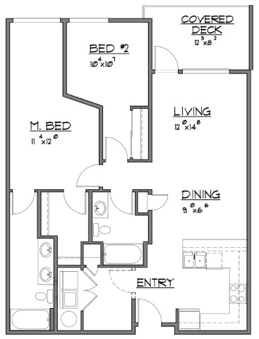 A black and white image of a floor plan for a house with labeled rooms.