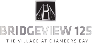 Bridgeview 125 logo with the text "The Village at Chambers Bay" below it.