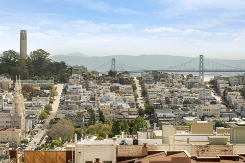 a view of the city and the ben franklin bridge