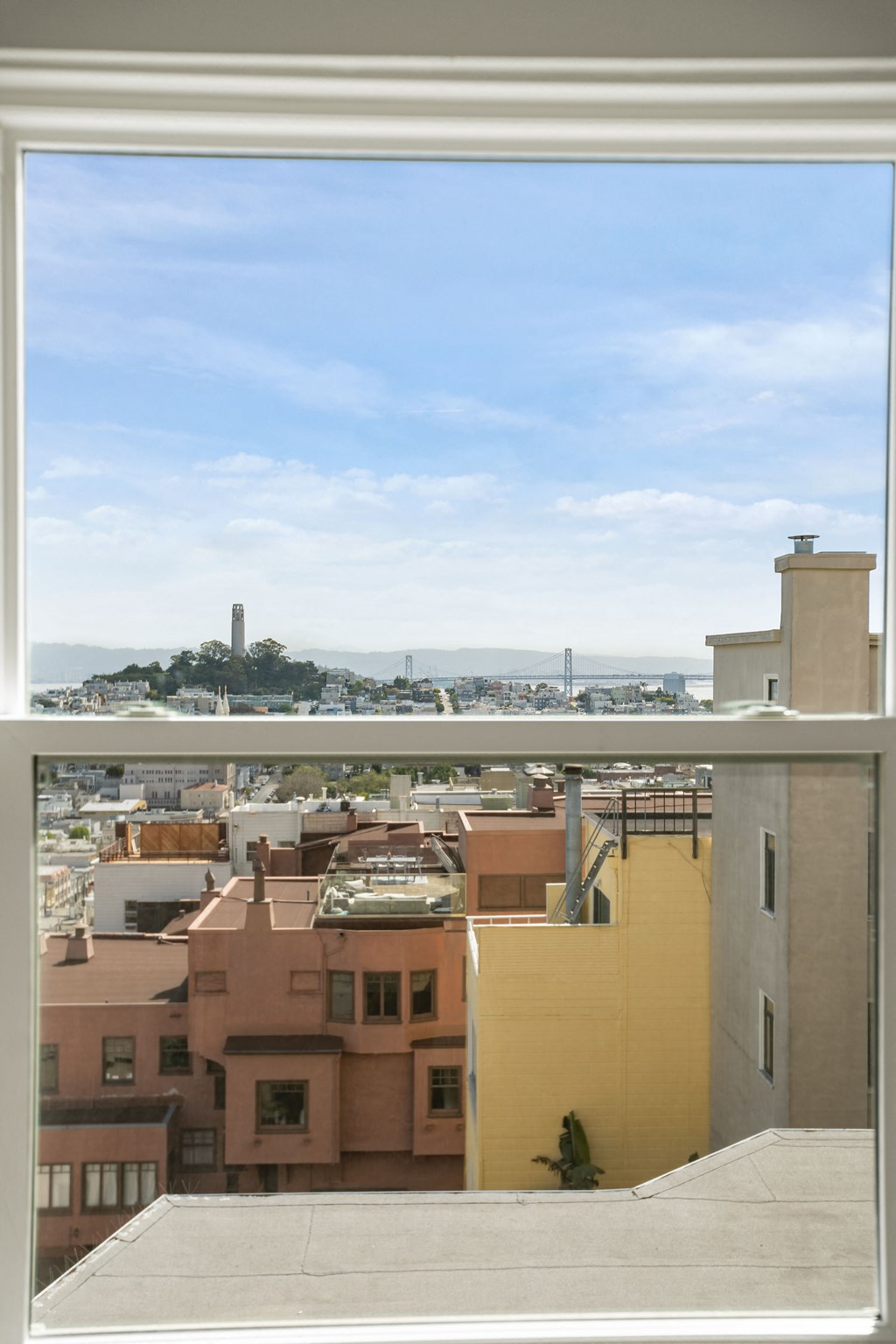 a view of the city from a window