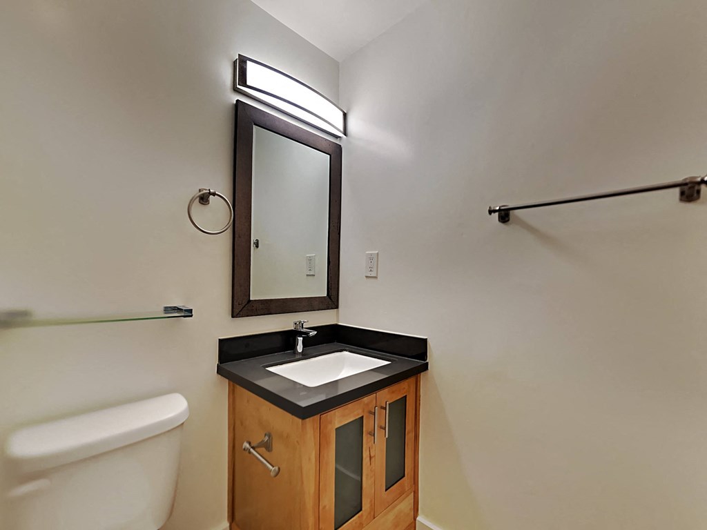 a bathroom with a sink and a toilet and a mirror