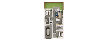 a floor plan of a house with a car in the garage