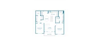 A blueprint of a house layout with labeled rooms.