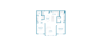 A blueprint of a house layout with labeled rooms.