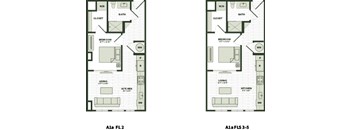Two floor plans for a home with a living room, kitchen, and bathroom.