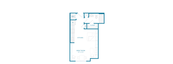 A floor plan of a house with a kitchen, great room, and closet.