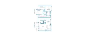 A blueprint of a two-story house with labeled rooms.