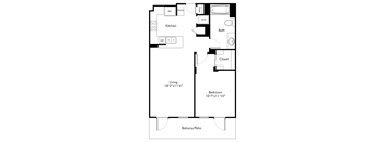 A black and white drawing of a floor plan for a one bedroom apartment.