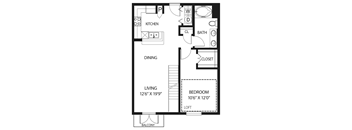 A black and white image of a floor plan for a living space.