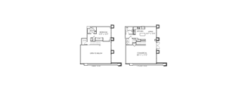 A floor plan shows a bedroom, a kitchen, a living room, and a commercial space.